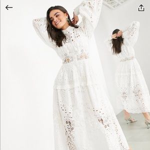 Asos white long sleeve midi bridal shower dress size 6